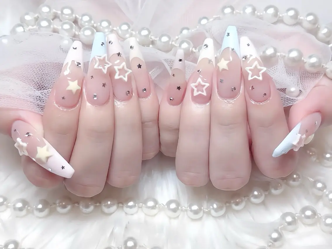 ネイル ブルー ジェルネイル ガーリー グラデーション グリーン ハンドネイル Rin Nail 新大久保店のネイルデザイン