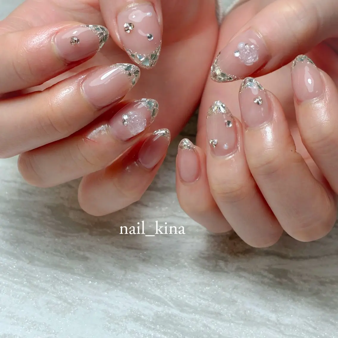 ネイル アートネイル フレンチネイル ジェルネイル ガラスフレンチ マグネットネイル ハンドネイル nail_ kinaのネイルデザイン
