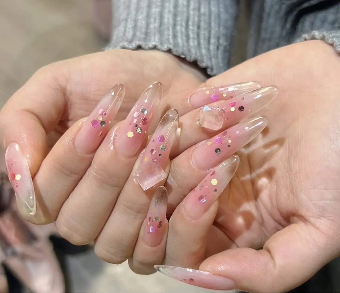 ネイル アートネイル オーロラネイル チークネイル フレンチネイル ガラスフレンチ ハンドネイル 🎀🎀YooLi Nail Salonのネイルデザイン