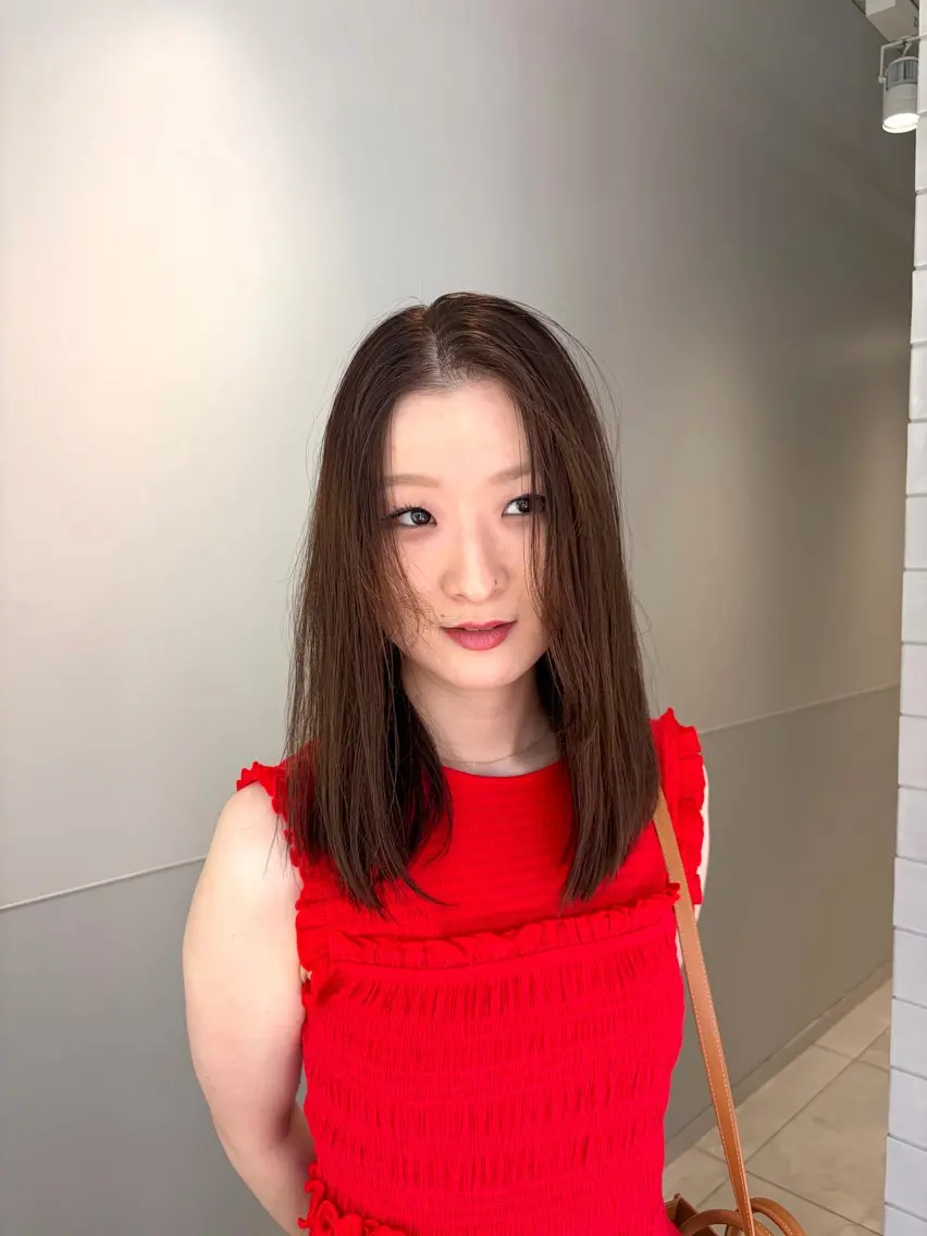 ミディアム 伸ばしかけ カット 縮毛矯正 れん/梅田縮毛矯正 /透明感カラーのヘアスタイル