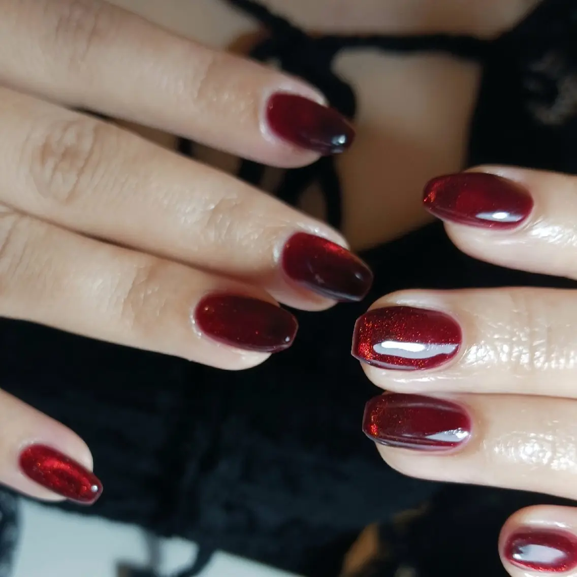 ネイル ボルドー マグネットネイル 持ち込み ワンカラーネイル 赤色 ハンドネイル owlnail /持込みデザイン専門のネイルデザイン