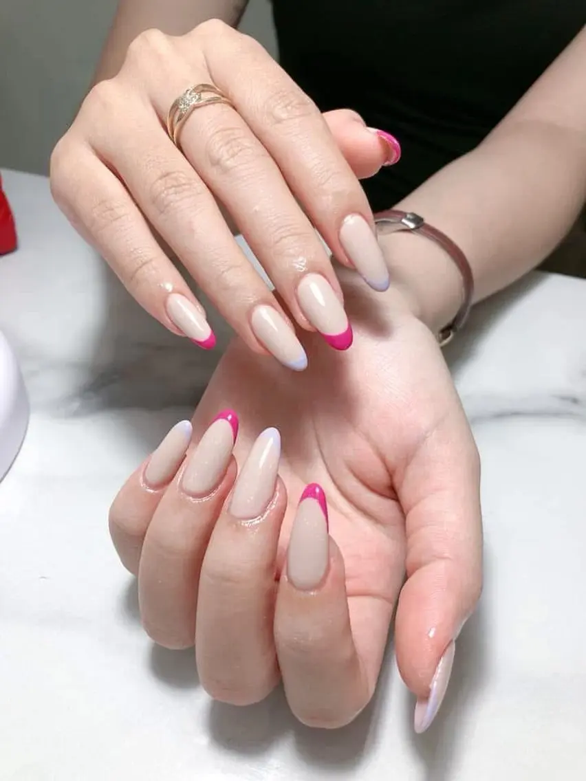 ネイル 長さ出し フレンチネイル ジェルネイル ガラスフレンチ 韓国ネイル ハンドネイル Minette nailHuongのネイルデザイン