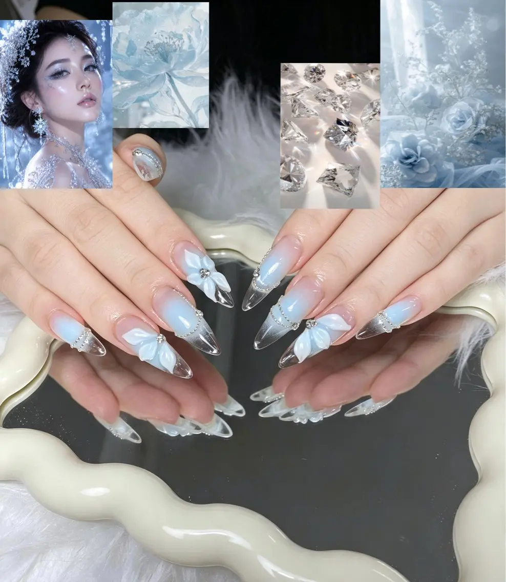 ネイル オーロラネイル グラデーション キラキラネイル 韓国ネイル ロングネイル ハンドネイル ハンドケア NEM.nail studio 京都店のネイルデザイン