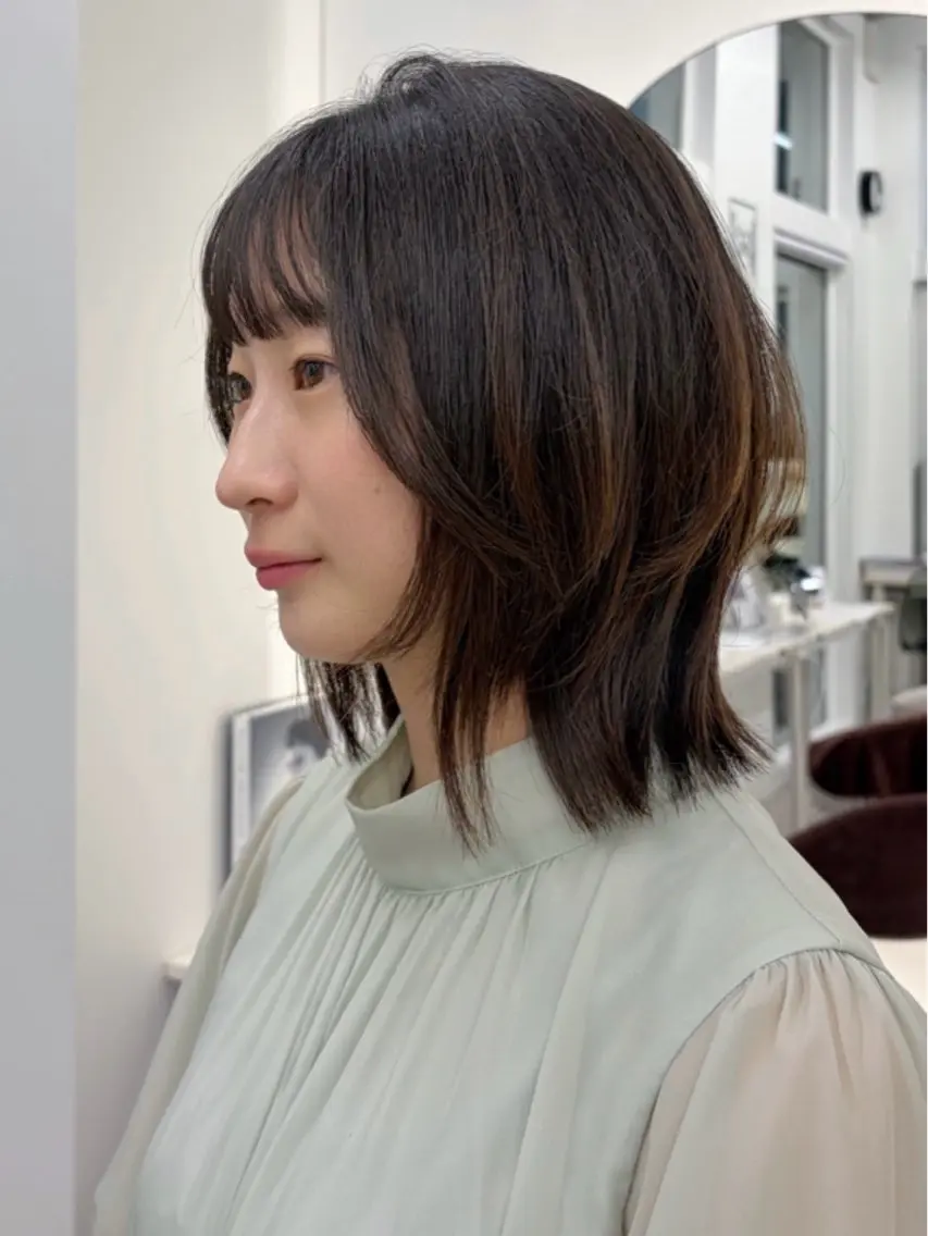 ミディアム ボブレイヤー ボブ レイヤーカット まあるいショートボブ 🐥廣瀬そらのヘアスタイル