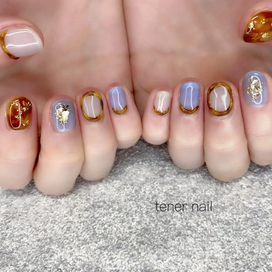 ネイル べっ甲ネイル ブルー テネルネイル tener nailのネイルデザイン