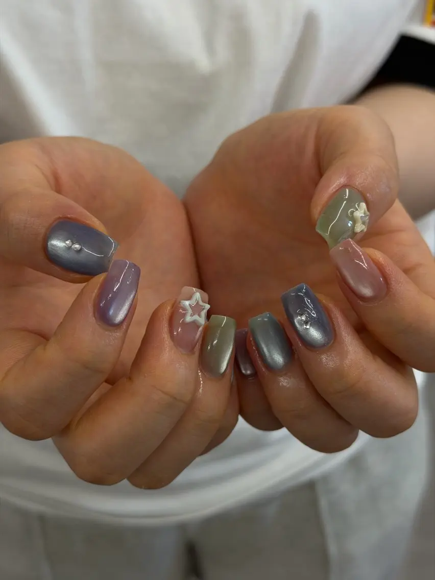 ネイル ジェルネイル マグネットネイル ニュアンスネイル パラジェル リボン ハンドネイル ハンドケア Bana_ Nailのネイルデザイン