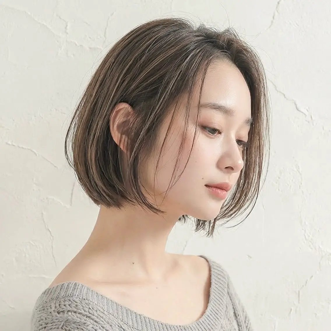 ミディアム ボブ ハイライト リベイルけんた モデル募集のヘアスタイル