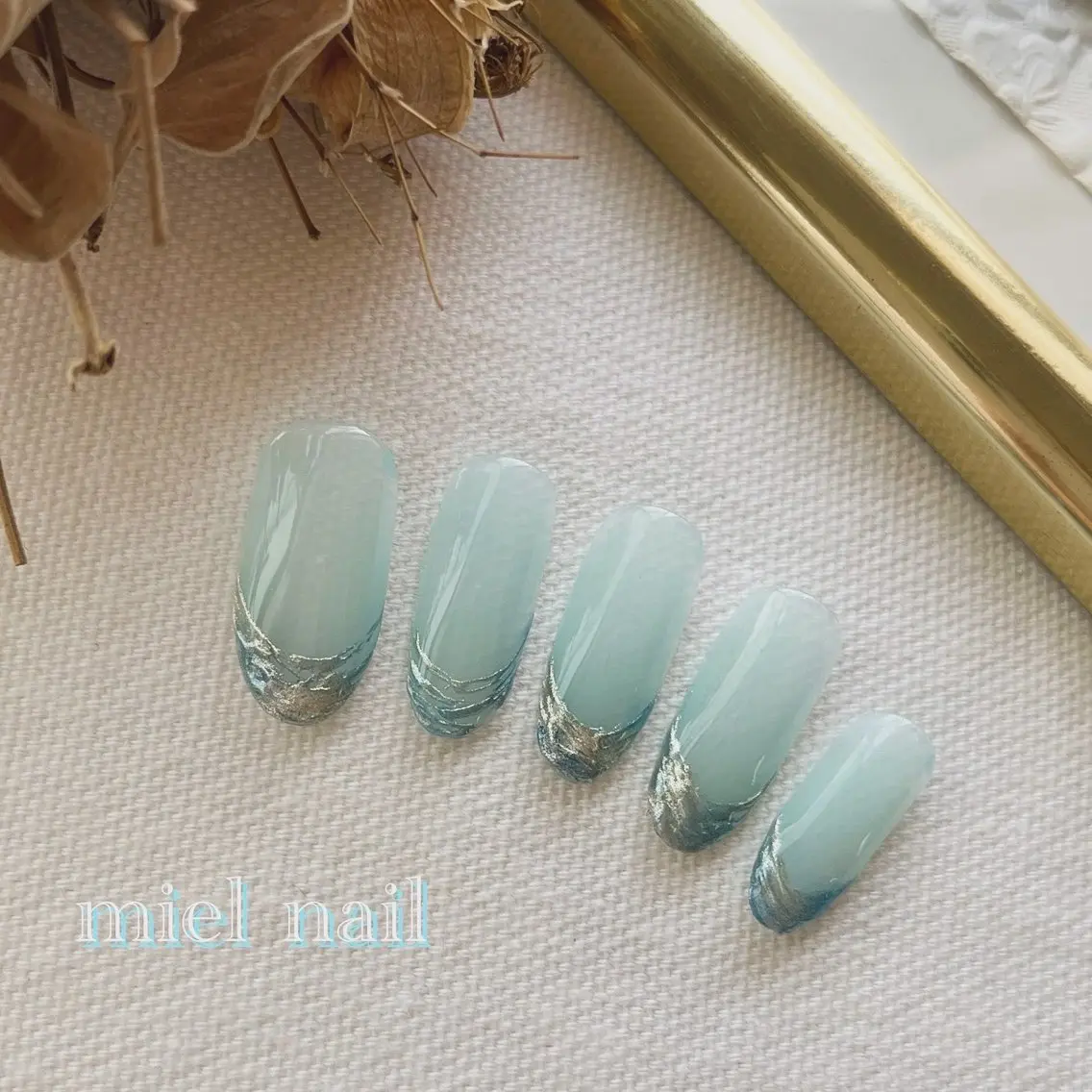 ネイル ブルー クリアネイル フレンチネイル ミラーネイル 夏ネイル miel nailのネイルデザイン