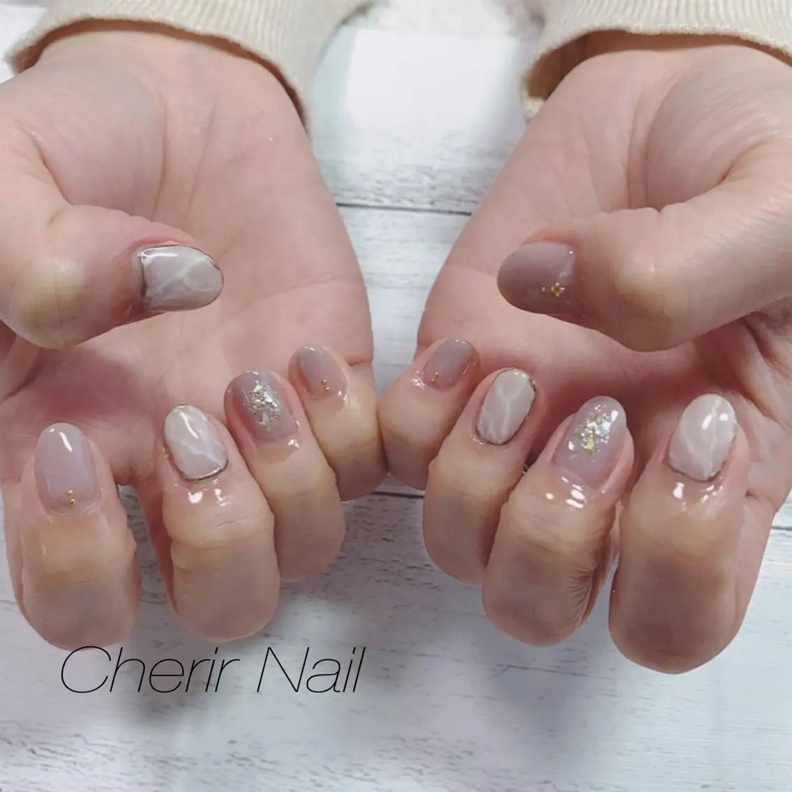 ネイル アートネイル カジュアル 大理石ネイル(マーブル) ニュアンスネイル オフィスネイル Cherirnail kaoriのネイルデザイン