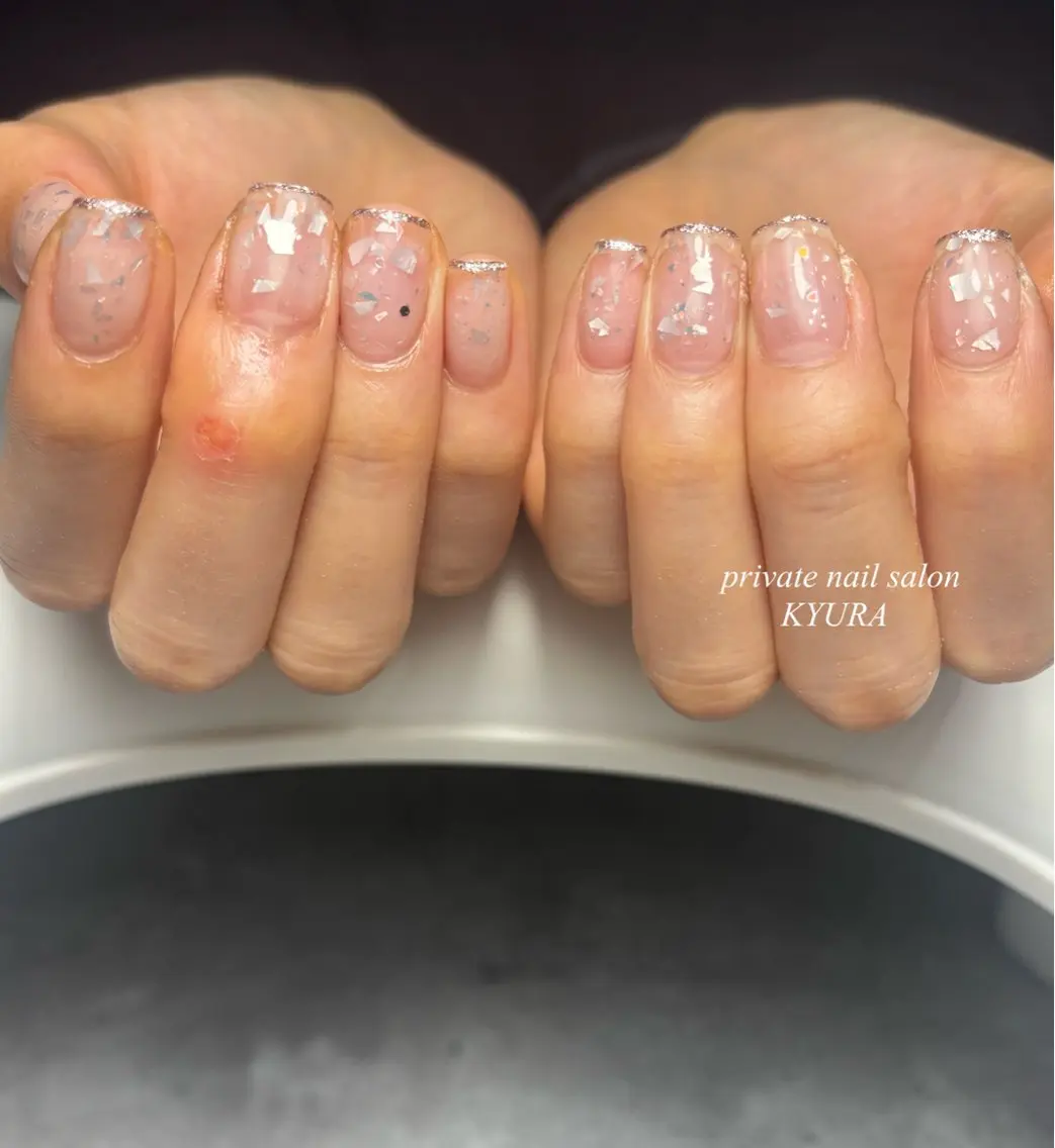 ネイル クリアネイル フレンチネイル ラメ(グリッター) 大東市ネイルサロン 【KYURA】きゅらのネイルデザイン