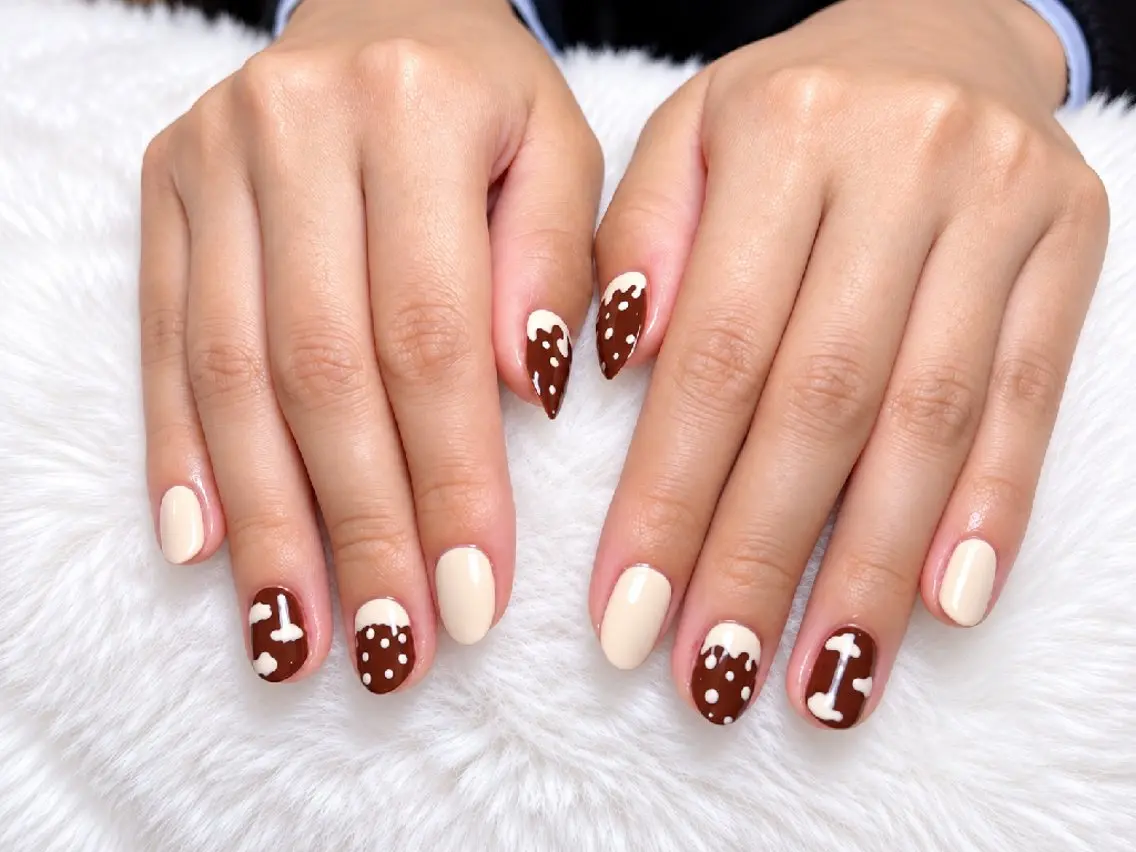 ネイル アートネイル ブラウン ドット 韓国ネイル 持ち込み ハンドネイル 高山ルコ(NAIL) 店長のネイルデザイン