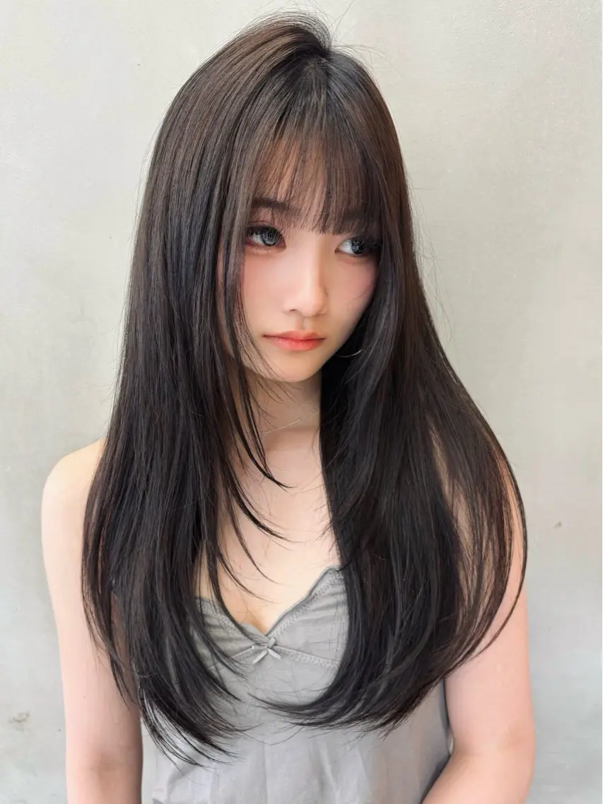 ロング カラー 透明感カラー トリートメント 色気レイヤースタイル 洒落色気ヘアマサトのヘアスタイル