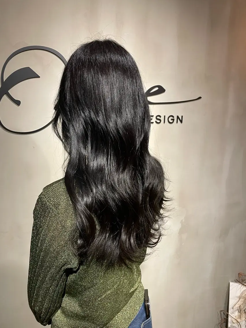 ロング カラー 黒髪 ブルーカラー ブルーブラック 艶感/レイヤーカット 🌐Taketoのヘアスタイル
