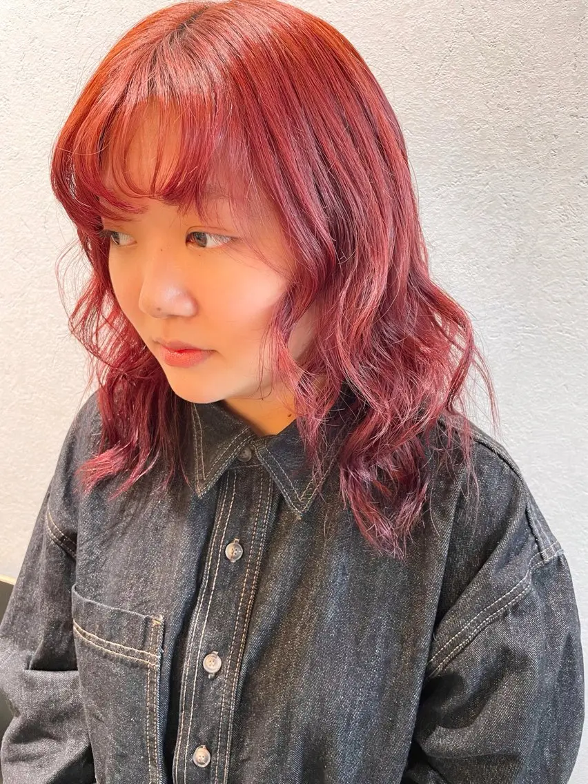 ミディアム カラー ダブルカラー レッドカラー ヘアカラー トリートメント レイン🌏🌱 似合わせ/ハイトーンのヘアスタイル