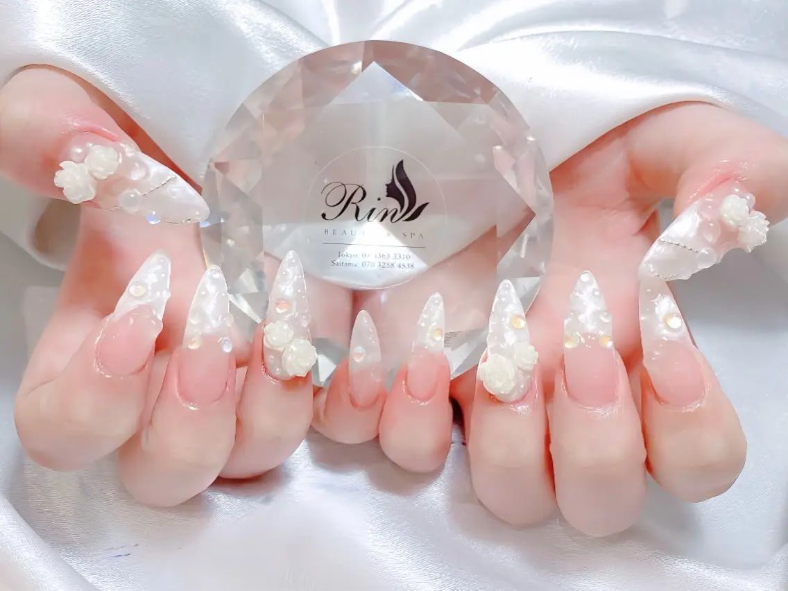ネイル ブルー ジェルネイル ガーリー グラデーション グリーン ハンドネイル Rin Nail 新大久保店のネイルデザイン