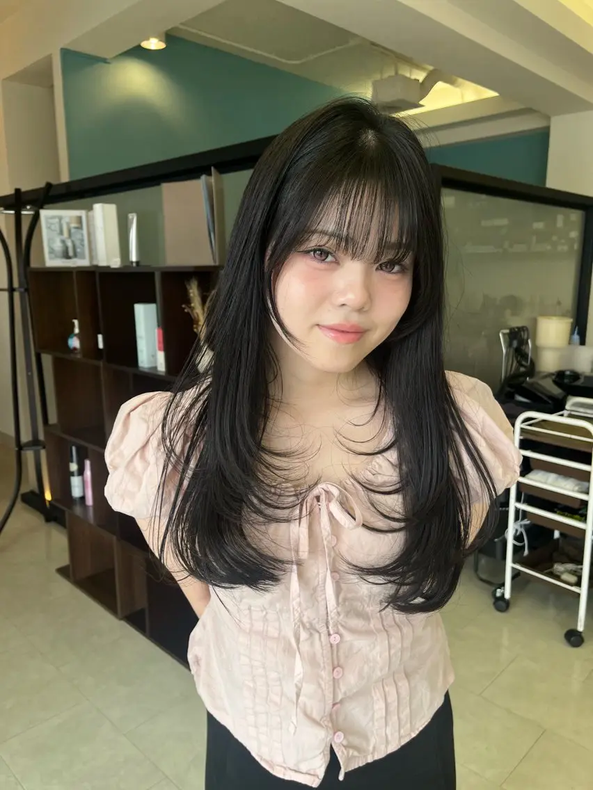 ロング カット オリーブカラー/ レイヤー特化/みづきのヘアスタイル