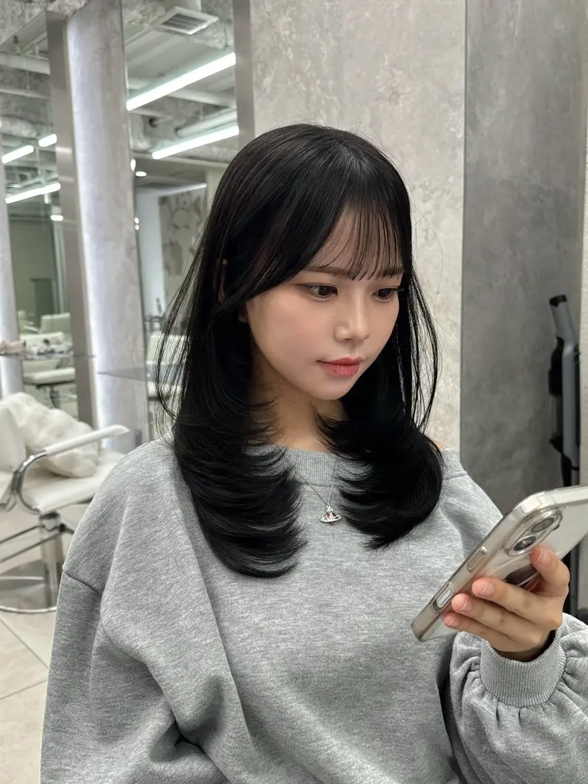 セミロング のり🐼顔まわり/ 韓国/レイヤーカットのヘアスタイル