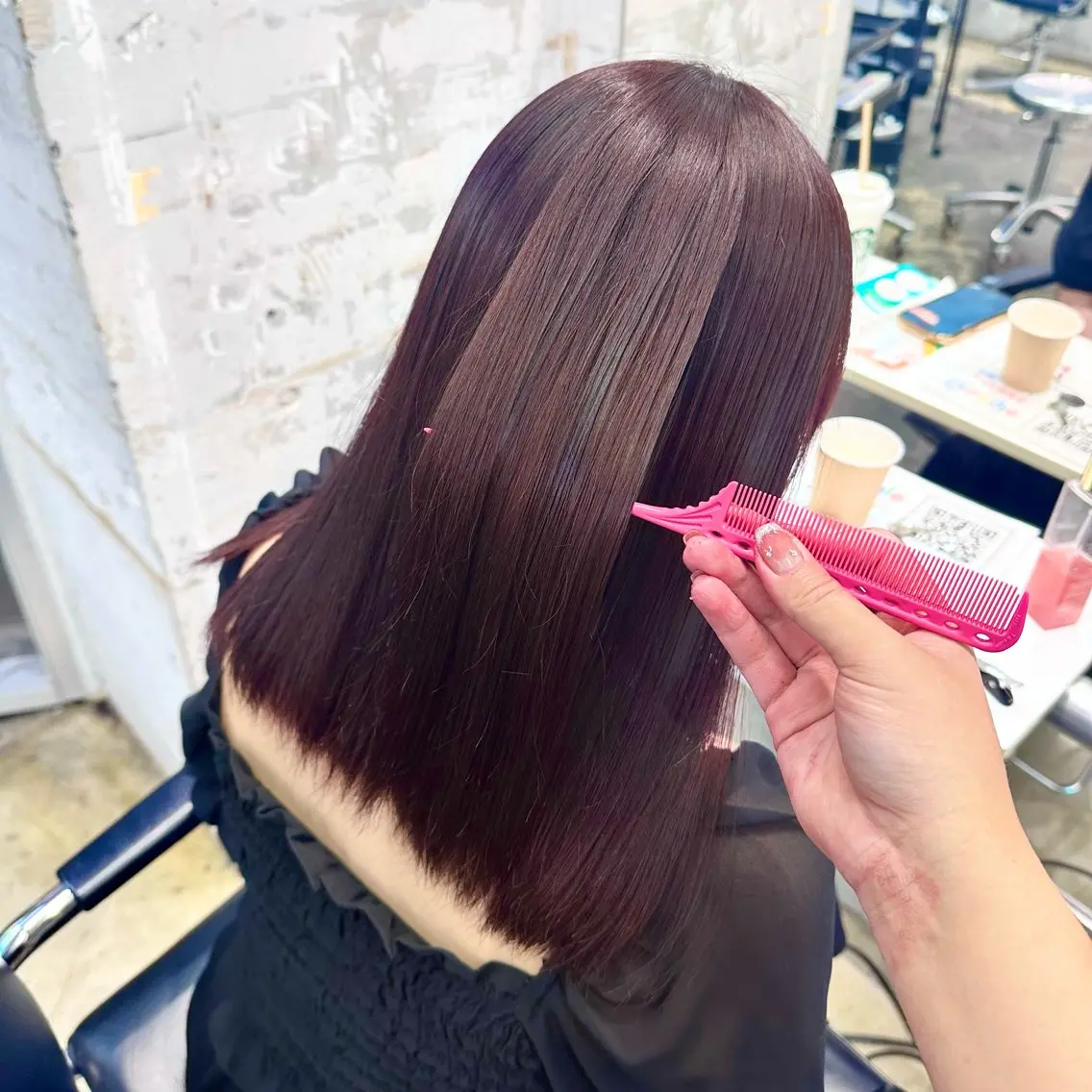 セミロング カラー ヘアアレンジ レッドカラー 🎀モテ暖色× エクステ🎀あかりのヘアスタイル