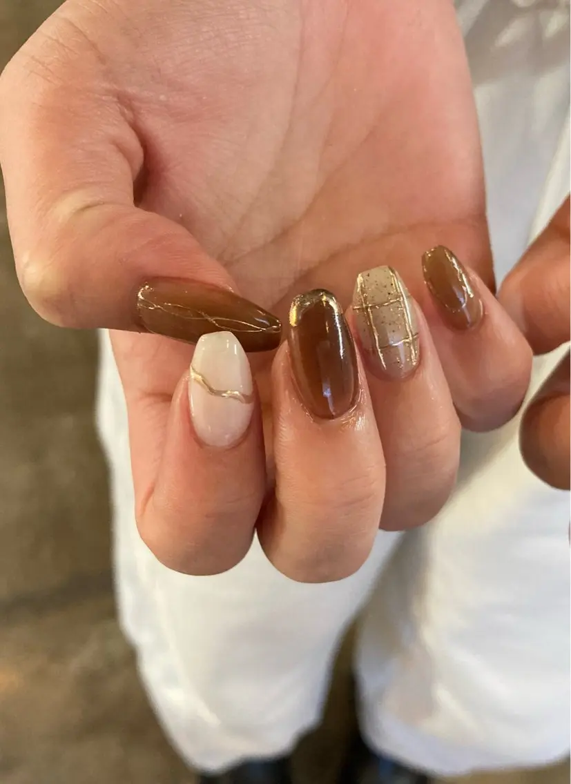 ネイル ブラウン ハンドネイル DEEP nail salonのネイルデザイン