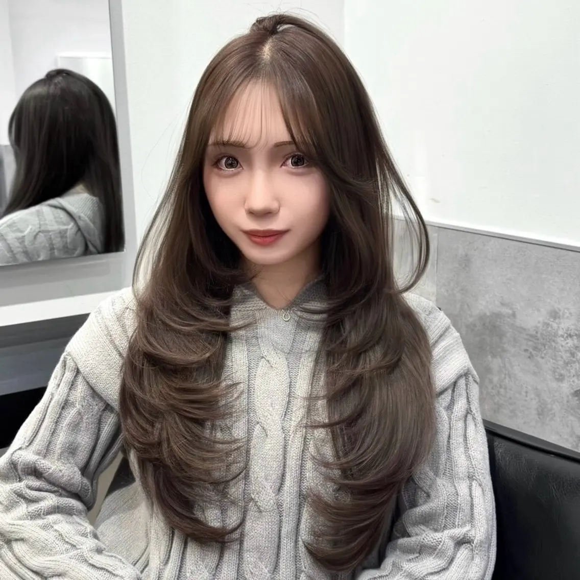 ロング カラー 透明感カラー グレージュ 顔周りカット レイヤーカット カット ヘアカラー トリートメント 韓国系支持率No.1 レイヤー特化/きょうのヘアスタイル