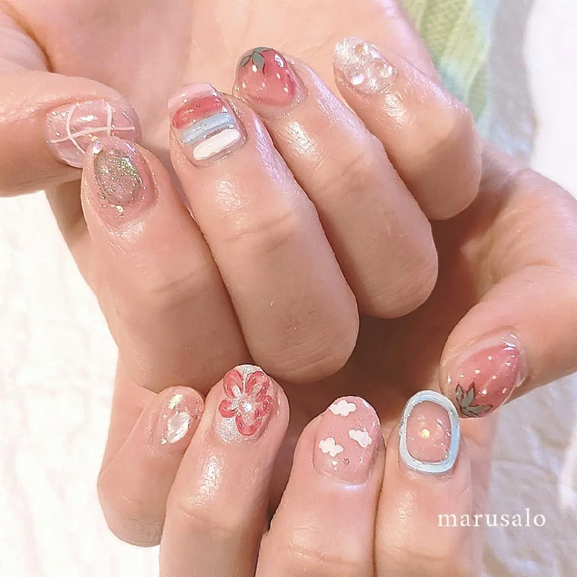 ネイル 韓国ネイル ニュアンスネイル ぷっくりネイル 春ネイル ハンドネイル marusalo nailのネイルデザイン