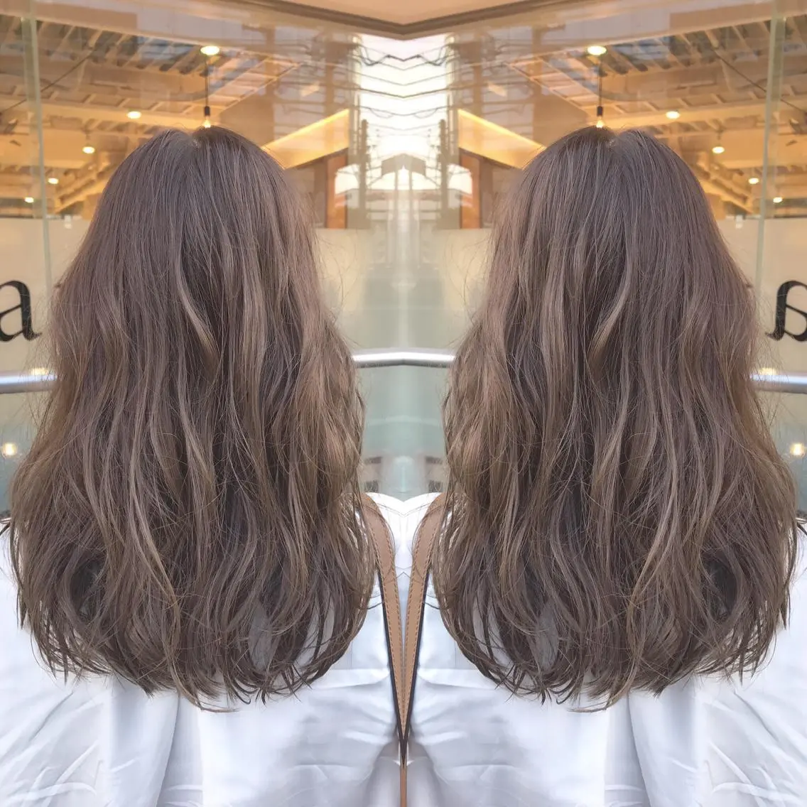 セミロング カラー グレージュ イルミナカラー ミルクティーグレージュ 青木 茂樹⭐️ 透明感カラーのヘアスタイル