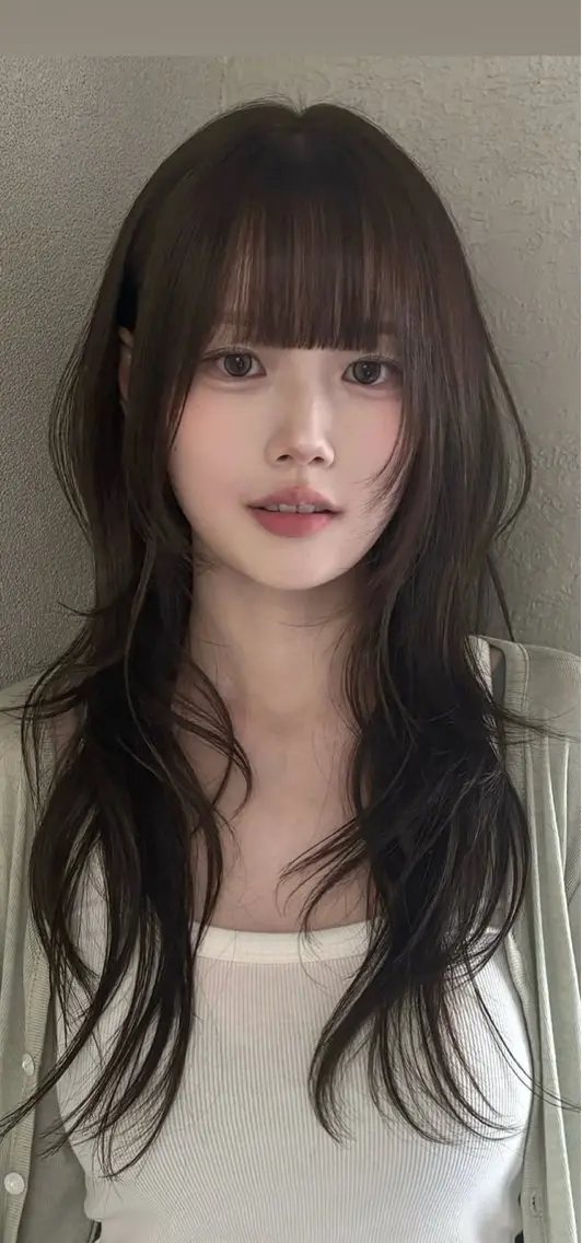 ロング パーマ トリートメント パーマ 韓国風レイヤーカラー ライムのヘアスタイル