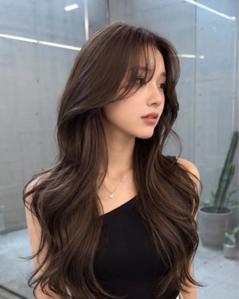 ロング ハッシュカット 韓国風ヘア レイヤーカット トリートメント カット pia 薬院のヘアスタイル