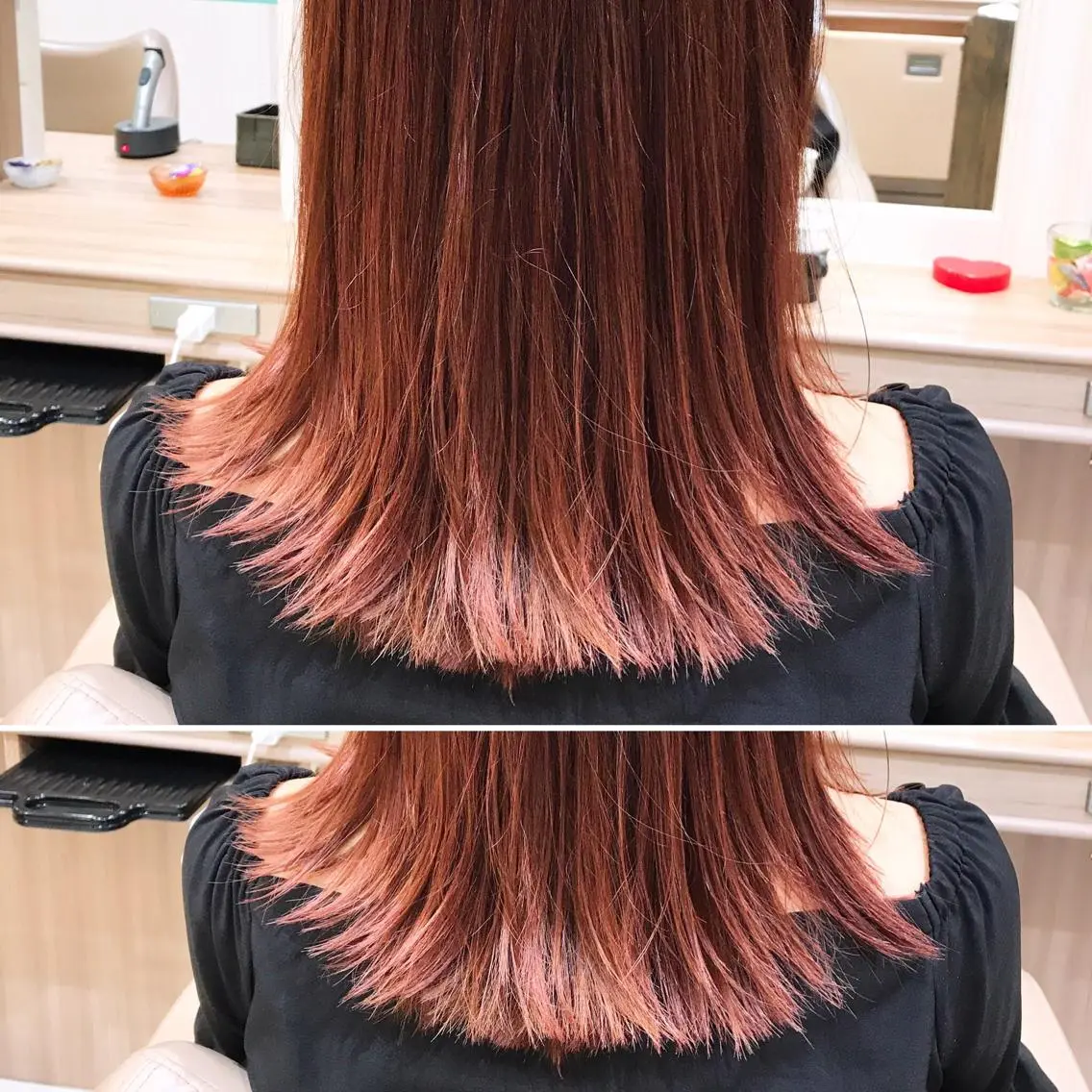 セミロング カラー グラデーションカラー オレンジ "オクムラ タクヤ"のヘアスタイル