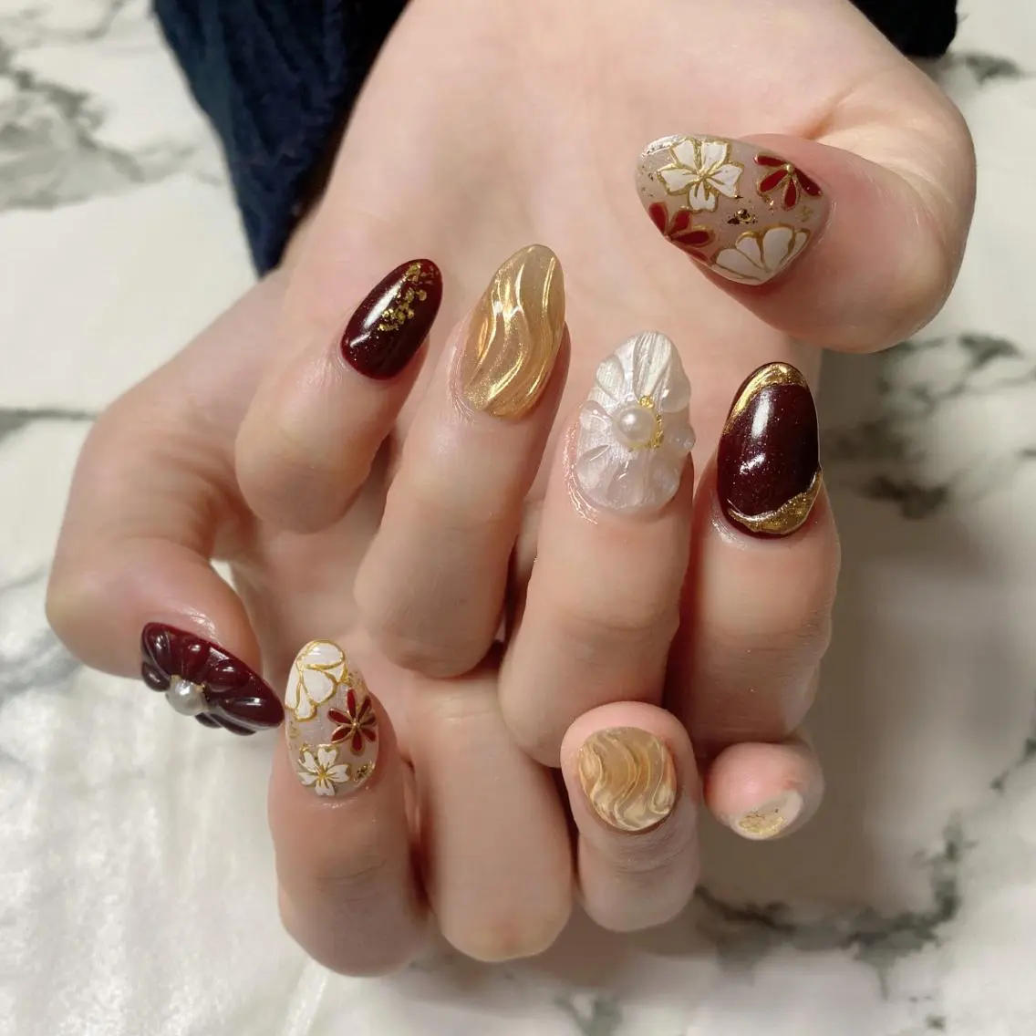ロング カラー ネイル アートネイル 長さ出し ミラーネイル Q Free nailsのネイルデザイン