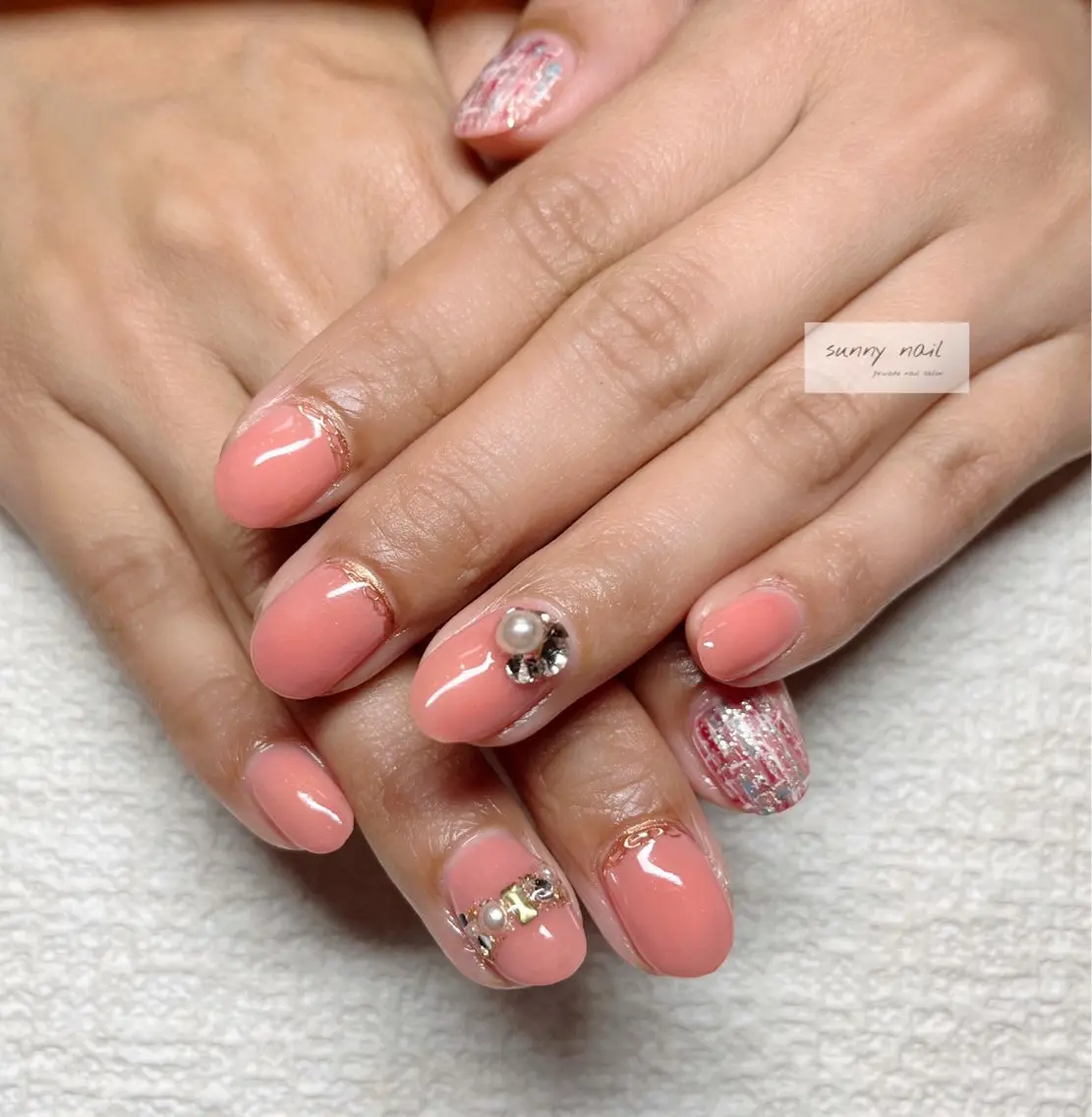 ネイル ピンク ツイードネイル sunny nailのネイルデザイン