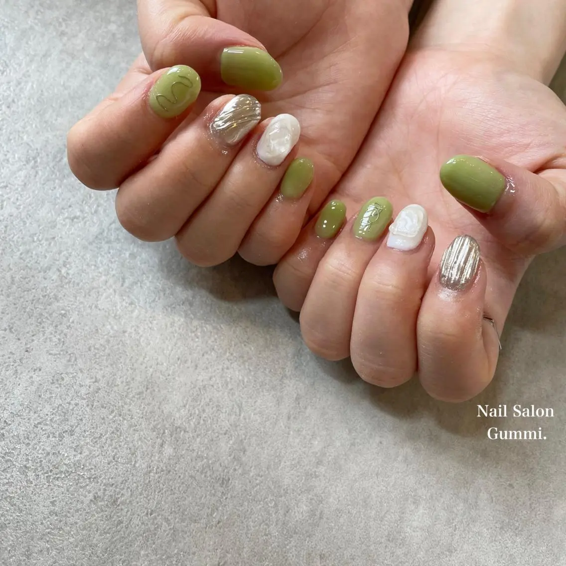 ネイル アートネイル ピスタチオネイル Nail Salon Gummi.のネイルデザイン