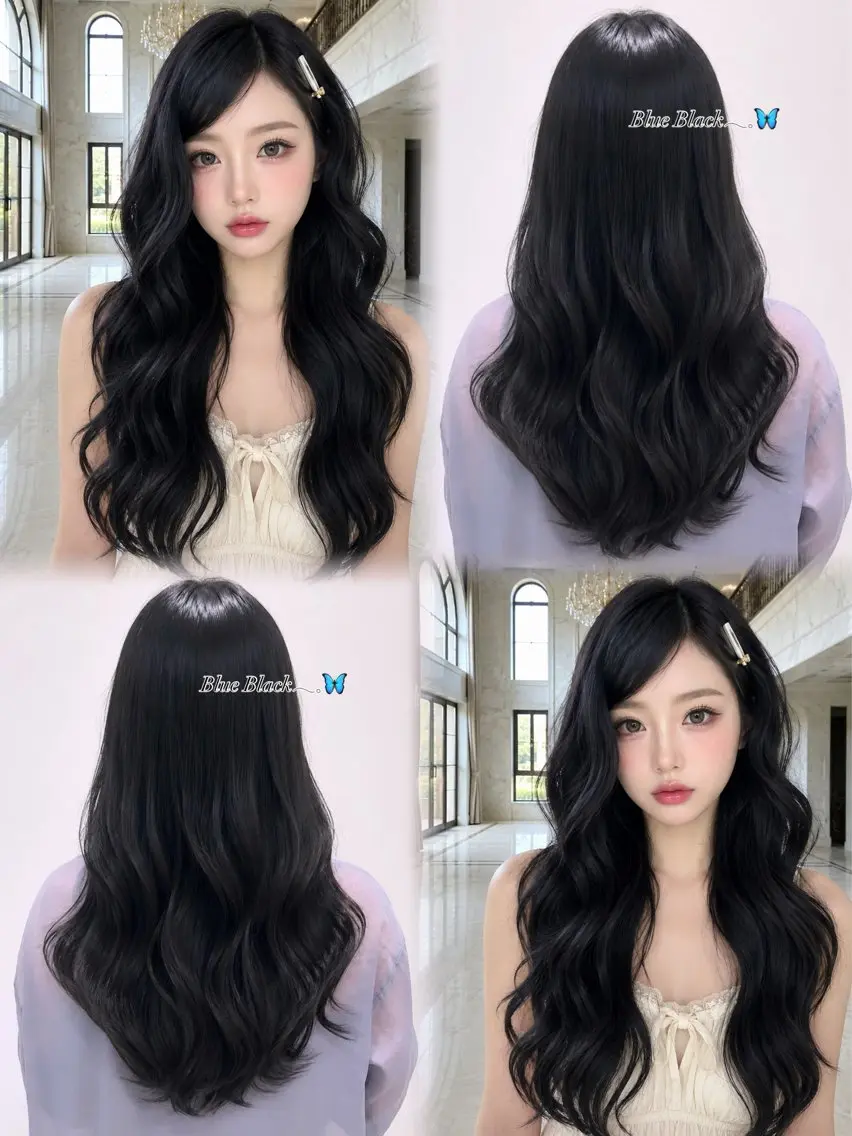 ロング カラー 黒髪 ブルーカラー ブルーブラック 透明感カラー 韓国風ヘア ヘアカラー トリートメント レイヤー｜ハッシュ｜ ヘアセット 山田寛菜のヘアスタイル