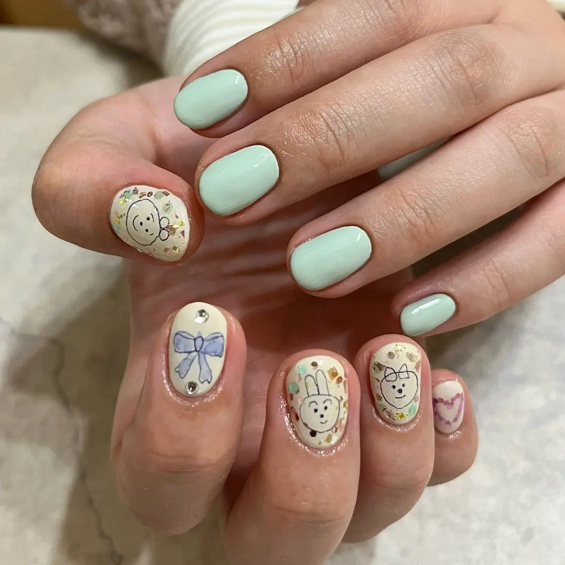 ネイル グリーン ハンドネイル vegh. nail/阿波座のネイルデザイン