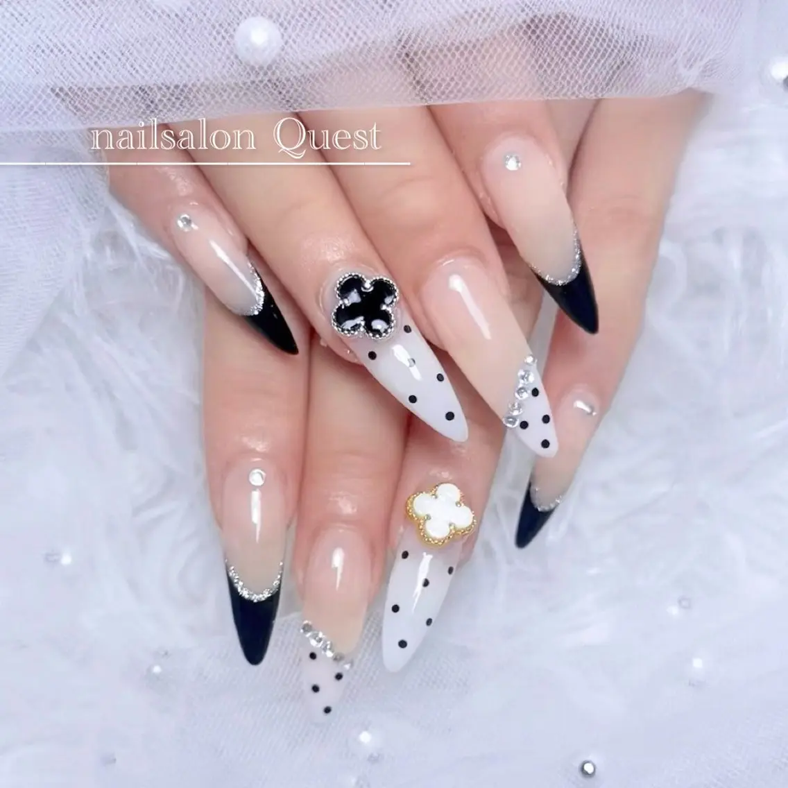 ネイル ドット フレンチネイル ロングネイル ハンドネイル nailsalon Questのネイルデザイン