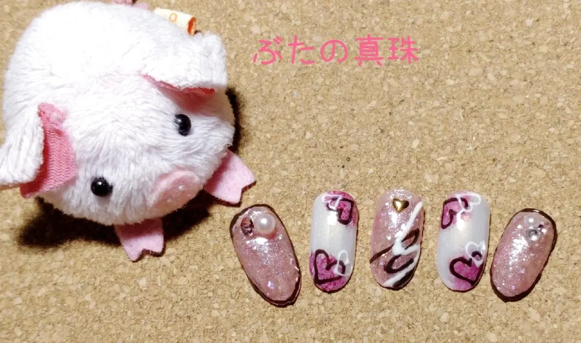 ネイル ハート ハンドネイル 林 珠里のネイルデザイン