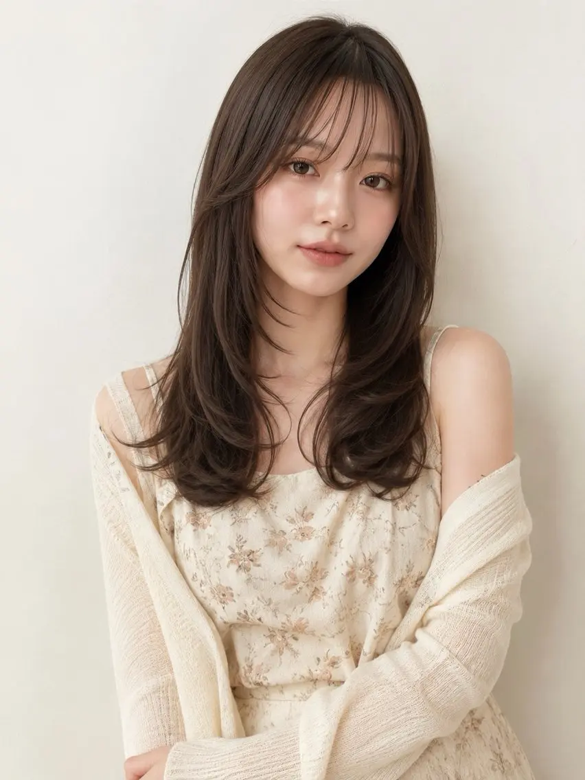 セミロング くびれヘア 顔まわりレイヤー 顔周りカット 髪質改善 韓国風ヘア ヘアカラー トリートメント モテ髪‎🫧赤み消し カラー表参道きょうこのヘアスタイル