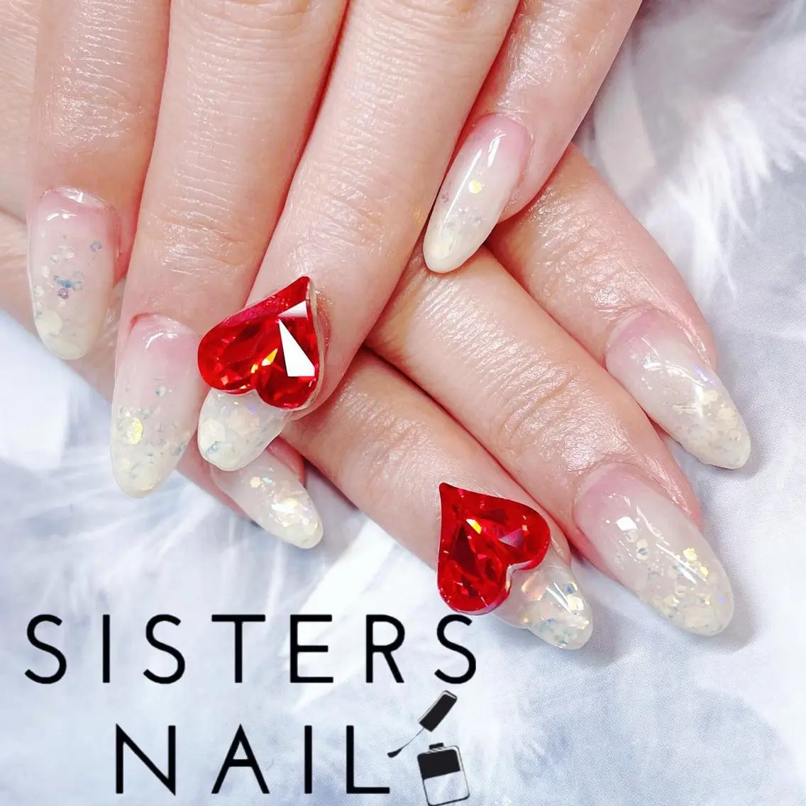 ネイル アートネイル ハート キラキラネイル 持ち込み オフィスネイル sisters nail.fのネイルデザイン