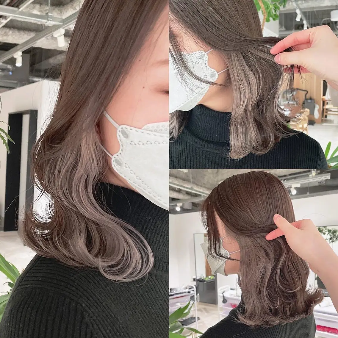 セミロング カラー ブリーチ グレージュ ヘアカラー トリートメント 渋谷:インナーカラー ／🍒エリカ🍒のヘアスタイル