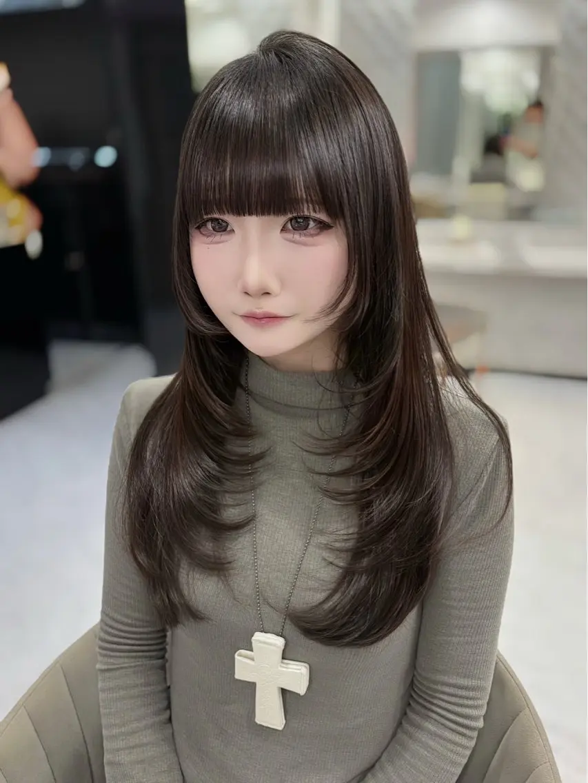 ロング カラー カット ヘアカラー トリートメント レイヤー/髪質改善 縮毛/ハッシュカットのヘアスタイル