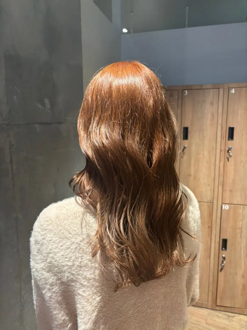 ロング カラー オレンジ ヘアカラー 🎀ワンレンボブ🎀 ワンカラー　あゆみのヘアスタイル