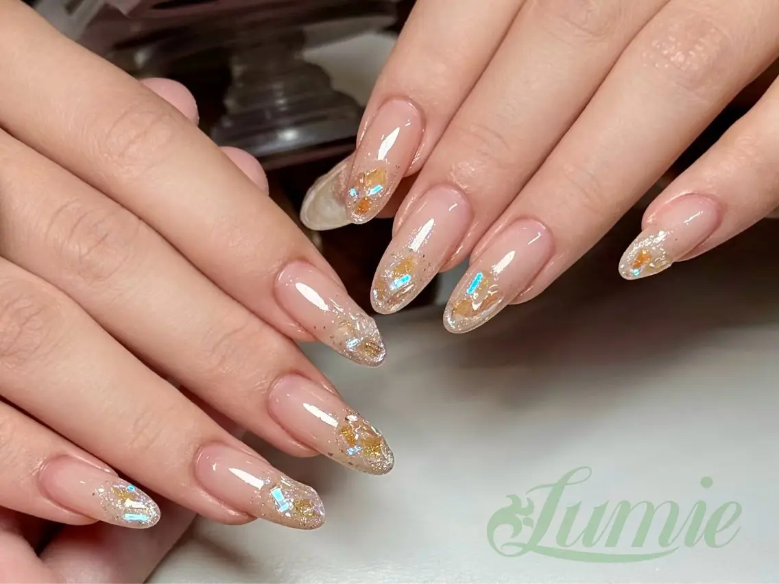 ネイル クリアネイル キラキラネイル ラメ(グリッター) シンプルネイル ワンホンネイル ハンドネイル Lumie Emiのネイルデザイン