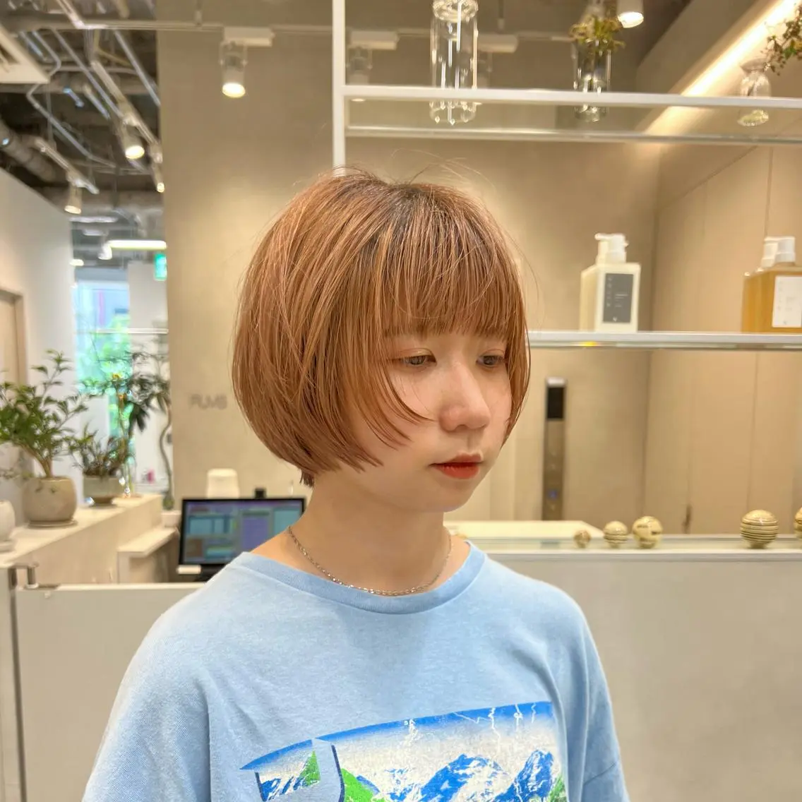 ショート ボブ ハイライト 髪質改善 韓国風ヘア ショートヘア 【骨格診断カット】 .のヘアスタイル