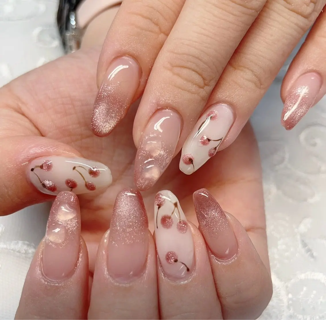 ネイル アートネイル オーロラネイル チークネイル 長さ出し フラッシュネイル misun_ nailのネイルデザイン