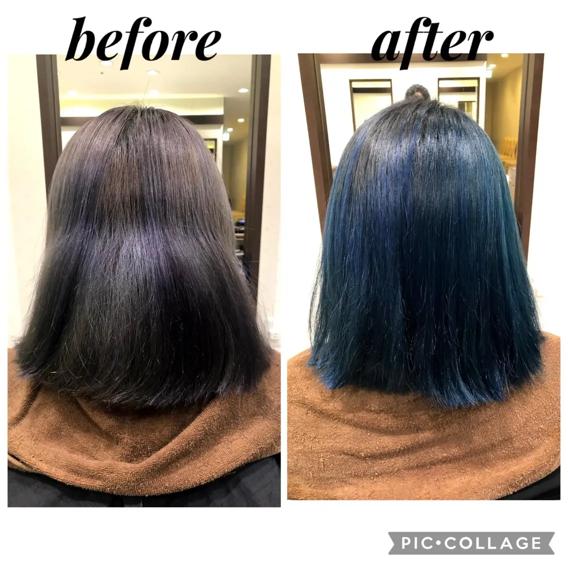 ミディアム カラー ブリーチ ブルーカラー ブリーチなしカラー 小野 咲雪のヘアスタイル