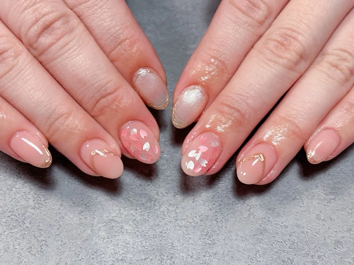 ネイル アートネイル 桜ネイル フラワーネイル マグネットネイル ニュアンスネイル ハンドネイル ハンドケア 💫ゆか_ Nailartistのネイルデザイン