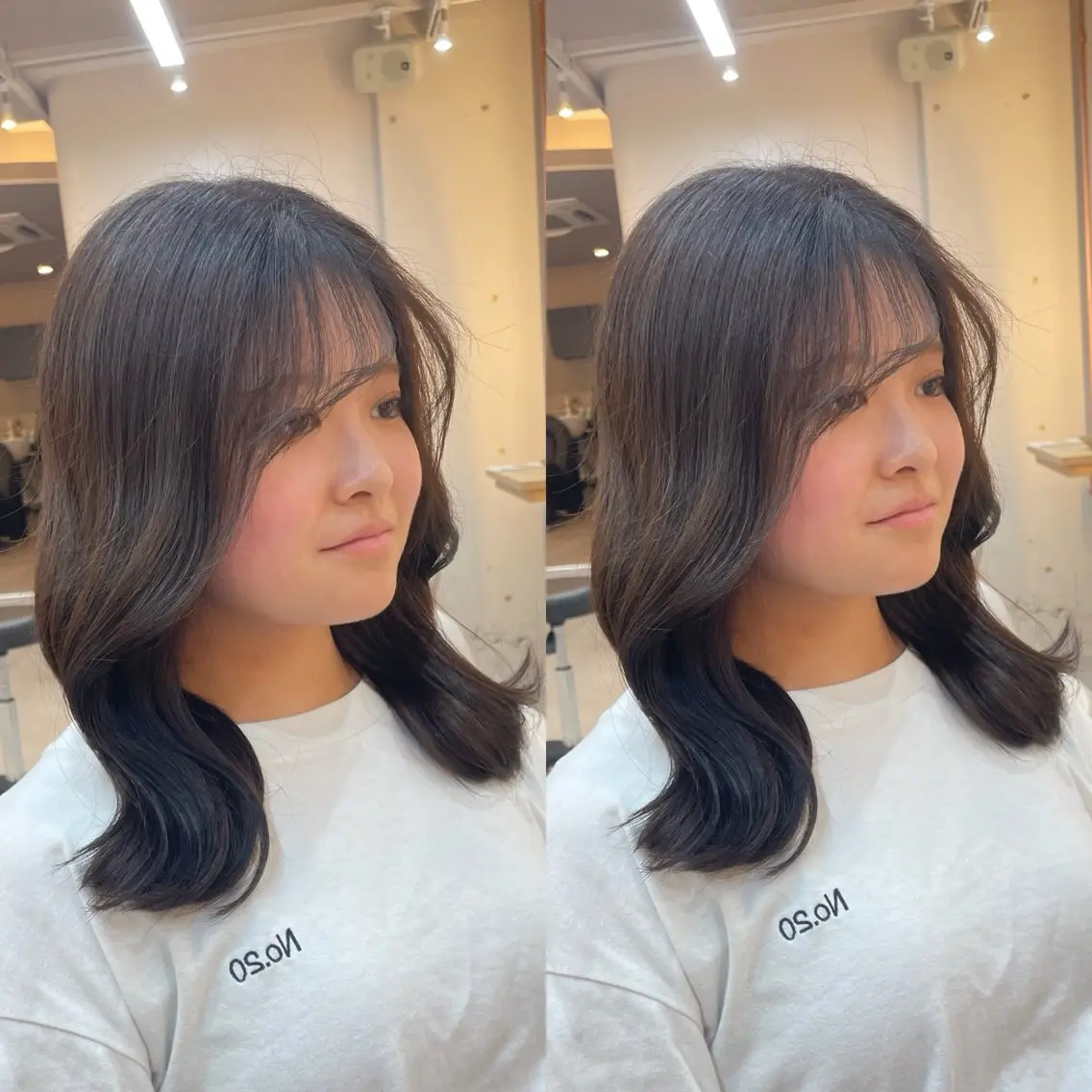 ミディアム 顔周りカット レイヤーカット カット トリートメント ヘアセット ブリーチ無しダブル カラー🦕まどかのヘアスタイル
