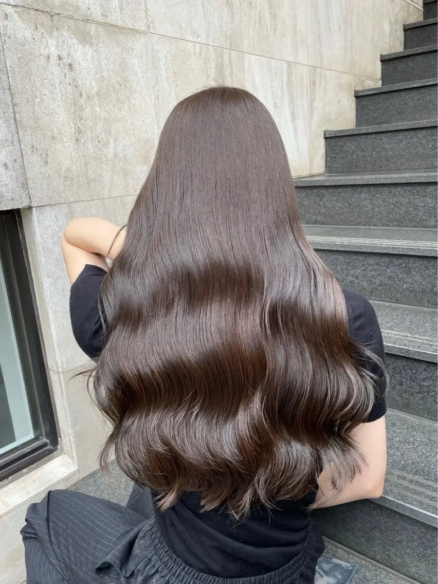 ロング ピンクブラウン 顔周りカット 髪質改善 縮毛矯正 カット ヘアカラー トリートメント 前髪顔周り/艶カラ ーYudaiのヘアスタイル