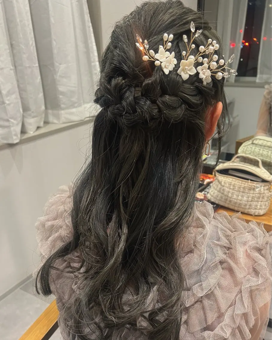 ロング カラー パーマ ヘアアレンジ メンズ ヘアセット 透明感カラー/ 新潟万代/池野里衣のヘアスタイル