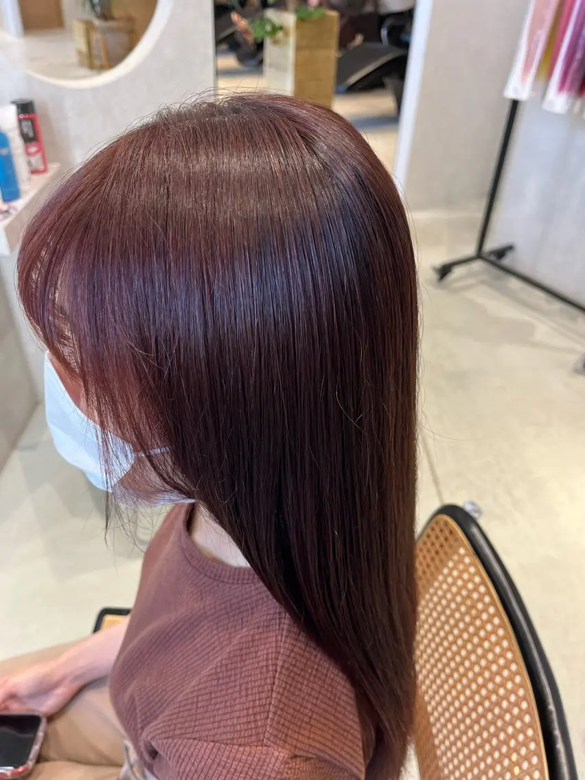 ロング カラー ブラウンカラー ピンクカラー ピンクブラウン カット ヘアカラー 福島 果音のヘアスタイル